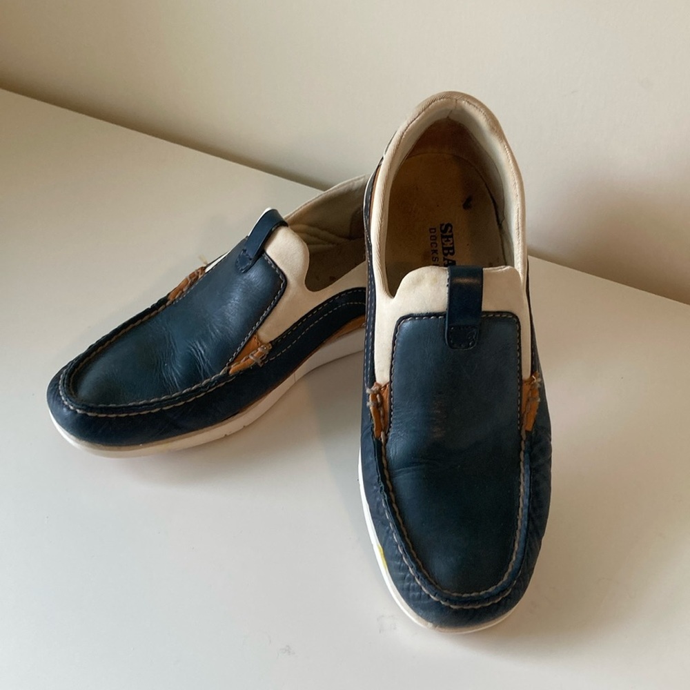 Sebago Docksides Women's Slip-on Navy Tan Shoes US Size 6 EUC